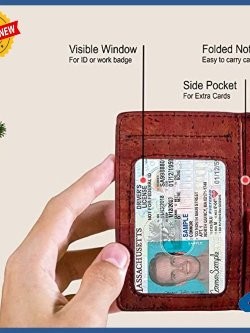 Slim RFID Blocking Vegan Cork Wallet Card Holder Minimalist Front Pocket
